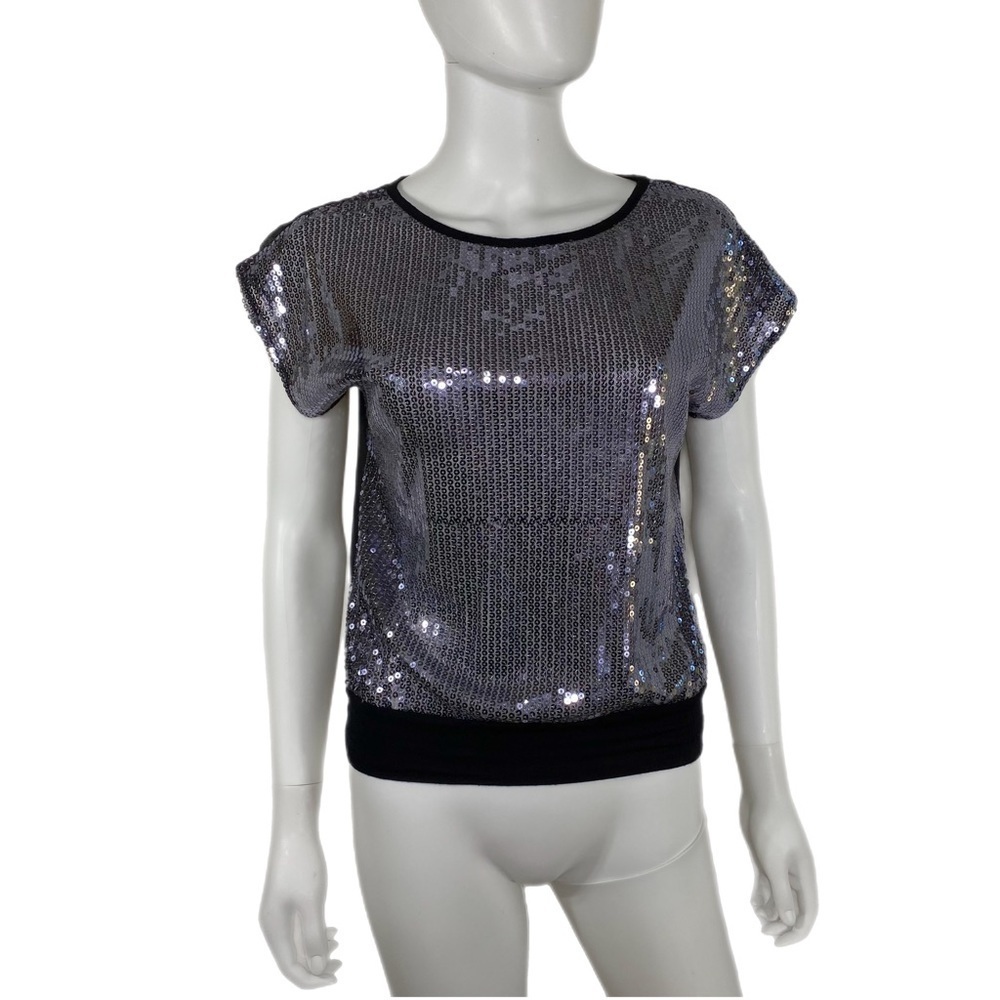 Sasha Black & Silver Sheer Sequins Blouse